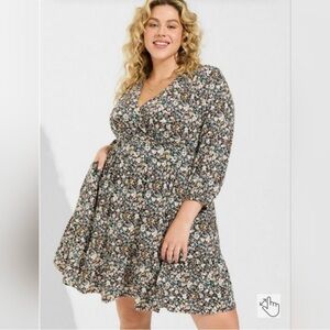 Torrid Mini Studio Knit Surplice Tiered Dress Multi Plus Size 2 2X